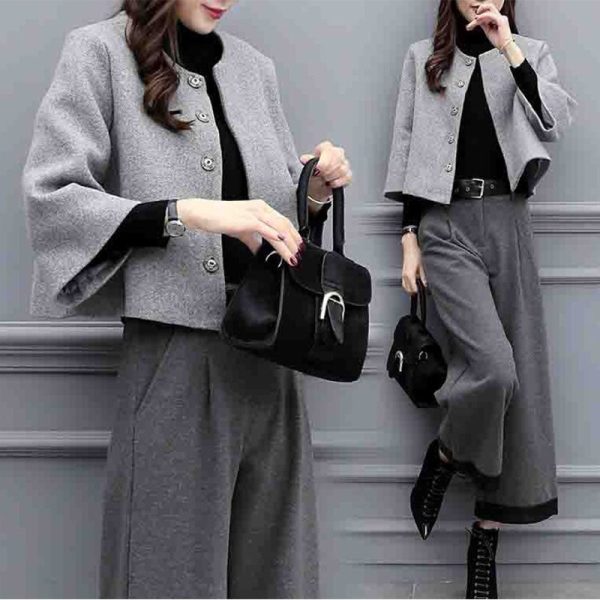 Woolen Coat Wide Leg 2-Piece Sets
